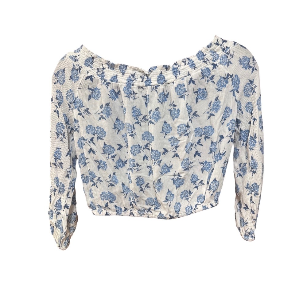 Vanilla Star Women Blue Floral Off Shoulder Crop Top Long Sleeve Blouse Size S - Picture 4 of 10